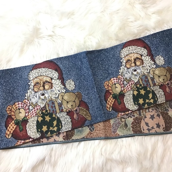 Vintage Christmas Santa Claus Table Runner Holiday Table Decor - Picture 1 of 5